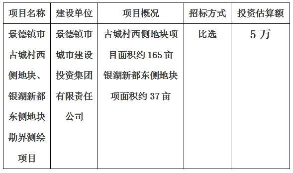 景德鎮(zhèn)市古城村西側(cè)地塊、銀湖新都東側(cè)地塊勘界測繪項目計劃公告